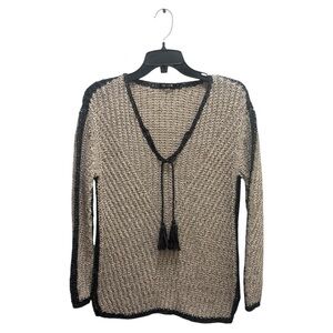 NIC+ZOE Black and Cream V-Neck Sweater